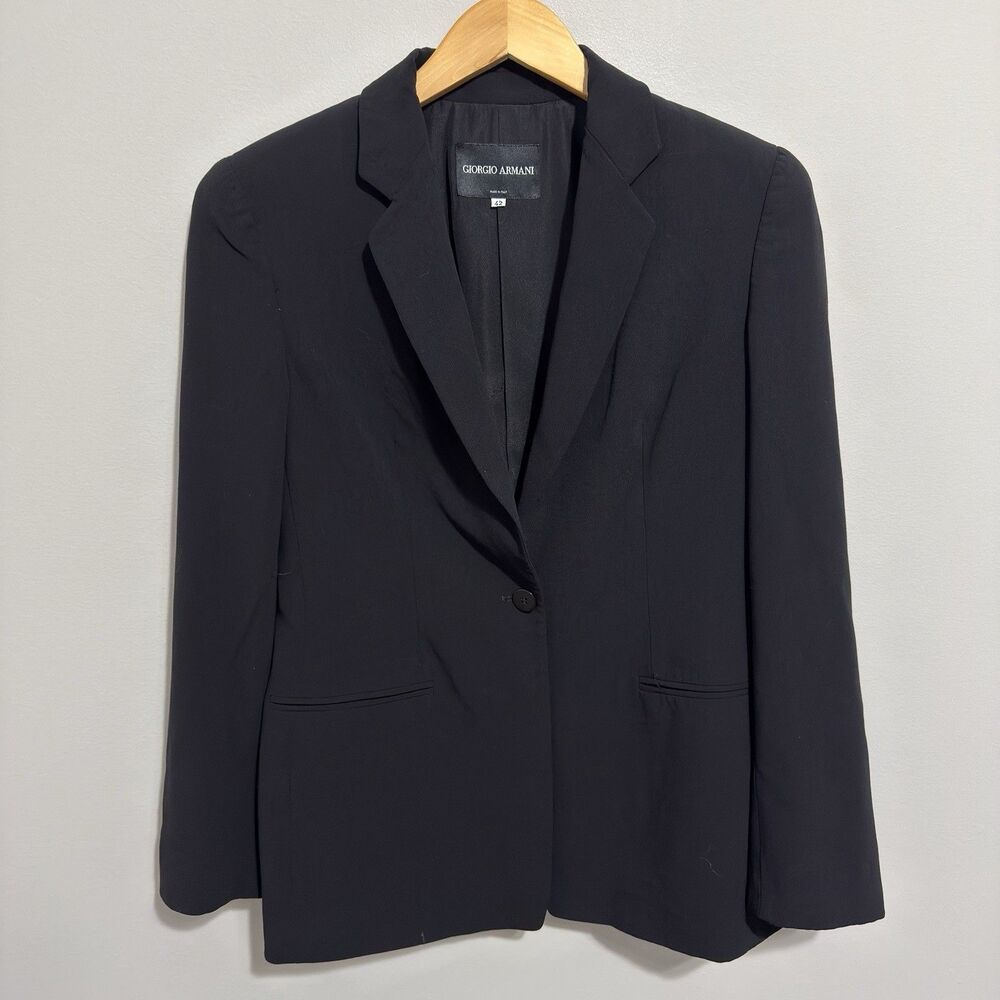 Giorgio Armani Black Label Peak Lapel Blazer Silk Lined Jacket 42 Black Italy